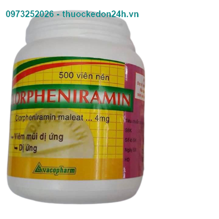 Thuốc Clorpheniramin 4 mg lọ 500 viên
