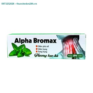 Thuốc Alpha Bromax hộp 24 viên – Viên ngậm hương bạc hà